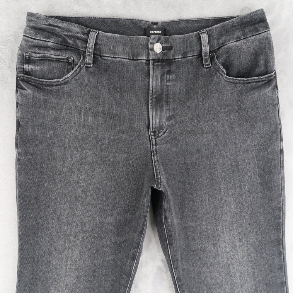 Express Jeans Womens L Short Gray Skyscraper Mid Rise Ultra Hyper Side-Slit Hem